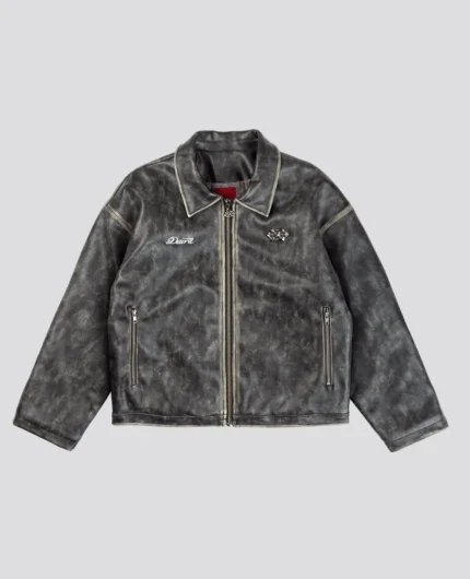 Veste en Cuir Délavé Davrilsupply Noire (4)